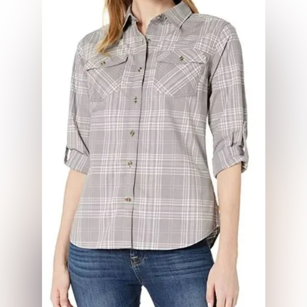 Carhartt Woman Rugged Flex Button Plaid Shirt Cotton Stretch